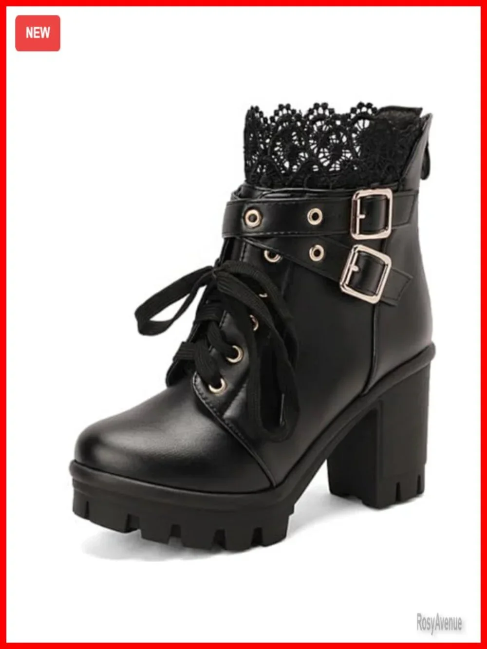Platform Chunky Heel Combat Ankle Booties with Buckle, Lace Up, Zip